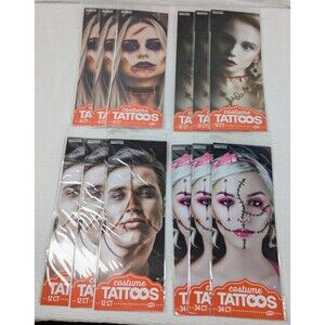 Costume Face Tattoos - Made in USA - 12 Packages - Halloween, New, Sealed